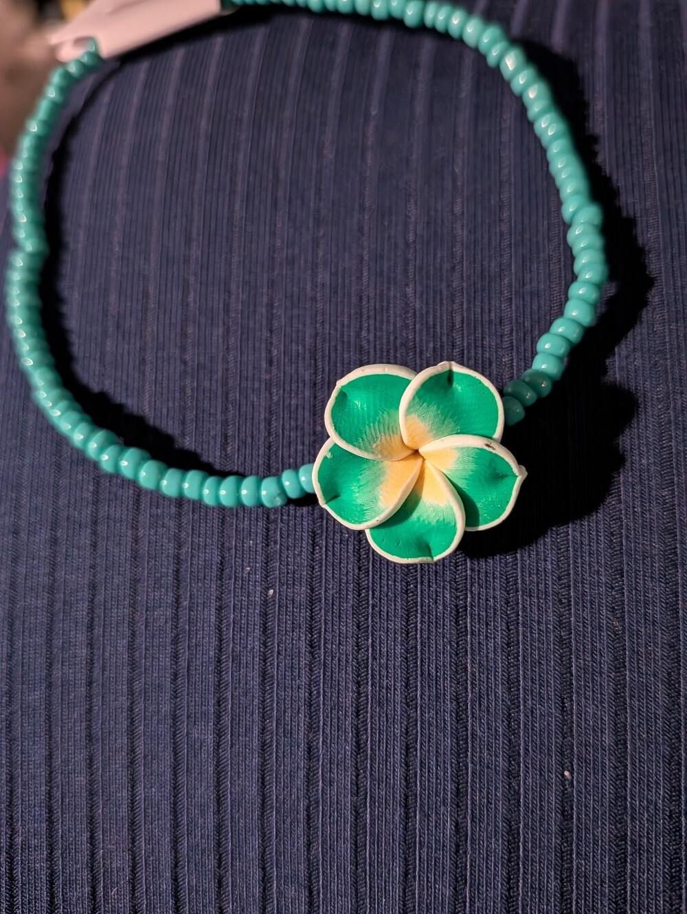 Tropical Flower Beaded Anklet & Bracelet Set Summer Plumeria New Green Mauve - Picture 2 of 5